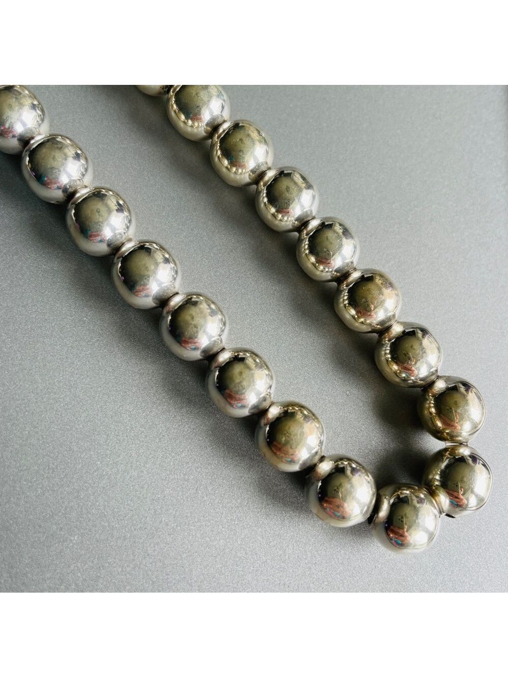 Vintage Taxco Mexico Sterling Silver Ball Beaded Necklace Signed HEAVY! - Picture 4 of 8
